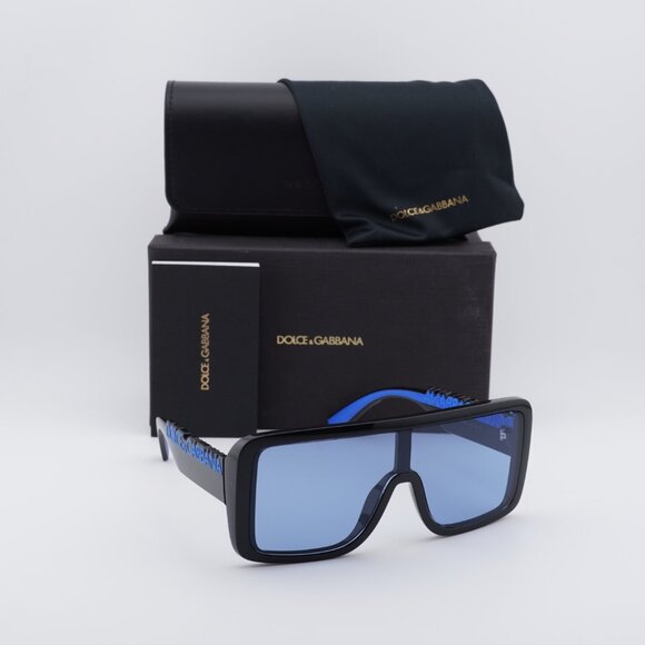 Dolce & Gabbana DG6204 501/80 Shield Sunglasses - Shiny Black/Blue